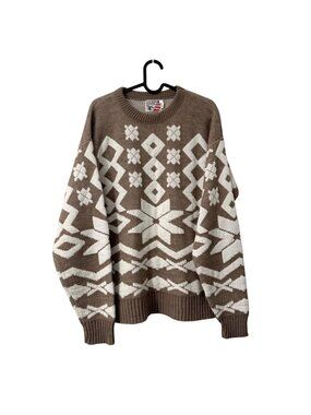Vintage Eagles Ridge USA Tan Geometric Crewneck Pullover Sweater Mens Medium